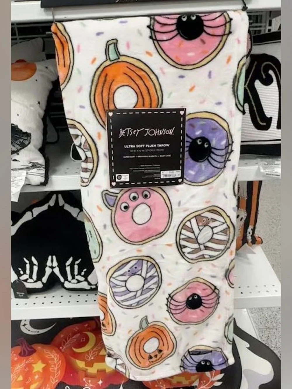 Betsey Johnson Halloween Donut Ultra Soft Plush Throw Blanket Pink Purple Orange